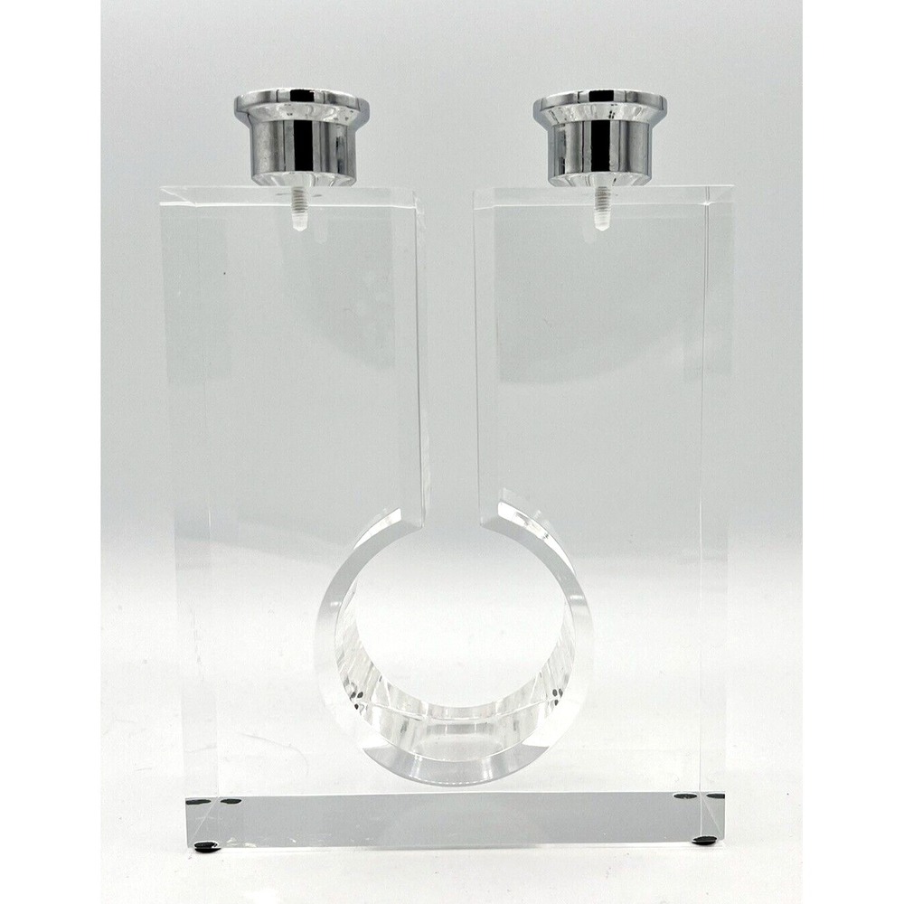 Clear Acrylic Lucite Double Candle‎ Stick Holder Modern Contemporary 7" x 5"